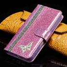 For iPhone 16 Glitter Powder Butterfly Leather Phone Case(Rose Red) - 2