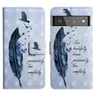 For Google Pixel 6 Oil Embossed 3D Drawing Leather Phone Case(Blue Feather) - 1