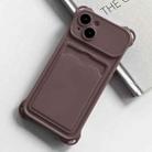 For iPhone 15 Shockproof Card Slot Frosted TPU Phone Case(Brown) - 1