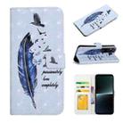 For Sony Xperia 1 V Oil Embossed 3D Drawing Leather Phone Case(Blue Feather) - 1