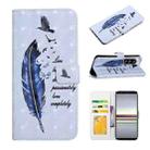 For Sony Xperia 5 Oil Embossed 3D Drawing Leather Phone Case(Blue Feather) - 1