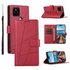For Google Pixel 5 PU Genuine Leather Texture Embossed Line Phone Case(Red) - 1