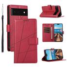 For Google Pixel 6 PU Genuine Leather Texture Embossed Line Phone Case(Red) - 1