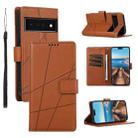 For Google Pixel 6 Pro PU Genuine Leather Texture Embossed Line Phone Case(Brown) - 1