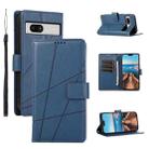 For Google Pixel 7a PU Genuine Leather Texture Embossed Line Phone Case(Blue) - 1