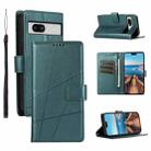 For Google Pixel 7a PU Genuine Leather Texture Embossed Line Phone Case(Green) - 1