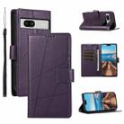 For Google Pixel 7a PU Genuine Leather Texture Embossed Line Phone Case(Purple) - 1