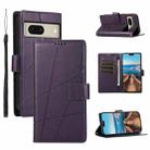 For Google Pixel 8 PU Genuine Leather Texture Embossed Line Phone Case(Purple) - 1
