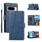 For Google Pixel 8 Pro PU Genuine Leather Texture Embossed Line Phone Case(Blue) - 1