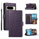 For Google Pixel 8 Pro PU Genuine Leather Texture Embossed Line Phone Case(Purple) - 1