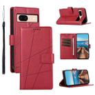 For Google Pixel 8a PU Genuine Leather Texture Embossed Line Phone Case(Red) - 1