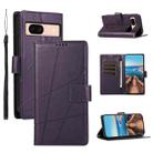 For Google Pixel 8a PU Genuine Leather Texture Embossed Line Phone Case(Purple) - 1