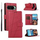 For Google Pixel 9 PU Genuine Leather Texture Embossed Line Phone Case(Red) - 1