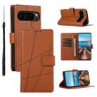 For Google Pixel 9 Pro PU Genuine Leather Texture Embossed Line Phone Case(Brown) - 1