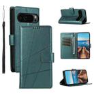For Google Pixel 9 Pro PU Genuine Leather Texture Embossed Line Phone Case(Green) - 1