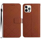 For iPhone 15 Pro Max Rhombic Grid Texture Leather Phone Case(Brown) - 1