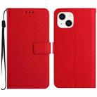 For iPhone 15 Plus Rhombic Grid Texture Leather Phone Case(Red) - 1