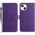 For iPhone 14 Plus Rhombic Grid Texture Leather Phone Case(Purple) - 1