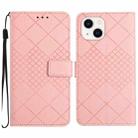 For iPhone 14 Plus Rhombic Grid Texture Leather Phone Case(Pink) - 1