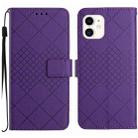 For iPhone 12 / 12 Pro Rhombic Grid Texture Leather Phone Case(Purple) - 1