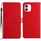 For iPhone 12 / 12 Pro Rhombic Grid Texture Leather Phone Case(Red) - 1