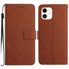 For iPhone 12 / 12 Pro Rhombic Grid Texture Leather Phone Case(Brown) - 1