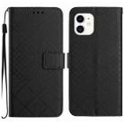 For iPhone 12 / 12 Pro Rhombic Grid Texture Leather Phone Case(Black) - 1