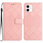 For iPhone 12 / 12 Pro Rhombic Grid Texture Leather Phone Case(Pink) - 1