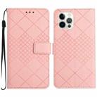 For iPhone 12 Pro Max Rhombic Grid Texture Leather Phone Case(Pink) - 1