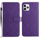 For iPhone 11 Pro Rhombic Grid Texture Leather Phone Case(Purple) - 1