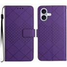For iPhone 16 Plus Rhombic Grid Texture Leather Phone Case(Purple) - 1