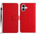 For iPhone 16 Plus Rhombic Grid Texture Leather Phone Case(Red) - 1