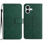 For iPhone 16 Plus Rhombic Grid Texture Leather Phone Case(Green) - 1