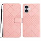 For iPhone 16 Plus Rhombic Grid Texture Leather Phone Case(Pink) - 1