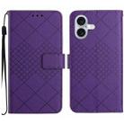 For iPhone 16 Rhombic Grid Texture Leather Phone Case(Purple) - 1