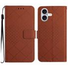 For iPhone 16 Rhombic Grid Texture Leather Phone Case(Brown) - 1