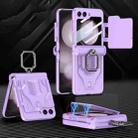 For Samsung Galaxy Z Flip5 GKK Integrated Sliding Camshield Magnetic Armor Flip Phone Case with Ring Holder(Purple) - 1