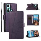 For Infinix Hot 20 Play PU Genuine Leather Texture Embossed Line Phone Case(Purple) - 1