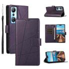 For Infinix Hot 20 4G PU Genuine Leather Texture Embossed Line Phone Case(Purple) - 1