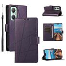 For Infinix Hot 20 5G PU Genuine Leather Texture Embossed Line Phone Case(Purple) - 1