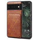 For Google Pixel 6 Pro Denior Crocodile Texture Holder Electroplating Phone Case(Brown) - 1