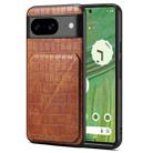 For Google Pixel 7 Denior Crocodile Texture Holder Electroplating Phone Case(Brown) - 1