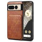 For Google Pixel 7 Pro Denior Crocodile Texture Holder Electroplating Phone Case(Brown) - 1