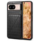 For Google Pixel 8 Denior Crocodile Texture Holder Electroplating Phone Case(Black) - 1