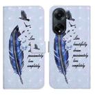For OPPO A98 5G Oil Embossed 3D Drawing Leather Phone Case(Blue Feather) - 1