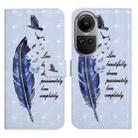 For OPPO Reno10 5G / Reno10 Pro 5G Global Oil Embossed 3D Drawing Leather Phone Case(Blue Feather) - 1