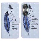 For Honor 90 Oil Embossed 3D Drawing Leather Phone Case(Blue Feather) - 1