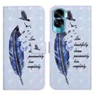 For Honor 90 Lite Oil Embossed 3D Drawing Leather Phone Case(Blue Feather) - 1