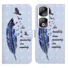 For Honor 90 Pro Oil Embossed 3D Drawing Leather Phone Case(Blue Feather) - 1