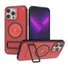 For iPhone 14 Pro Max Carbon Fiber Texture PC + TPU Phone Case with Metal Holder(Red) - 1